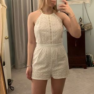 Aqua white backless romper